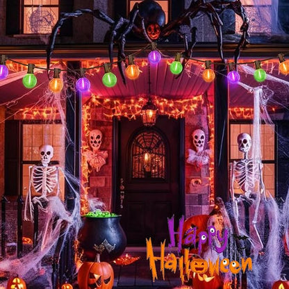 LAMPHOME Globe Outdoor Halloween String Lights, 26FT Patio Lights with 12+1Edison Shatterproof Bulbs(1Spare), connectable Dimmable for Backyard Porch Decor,Orange Green Purple