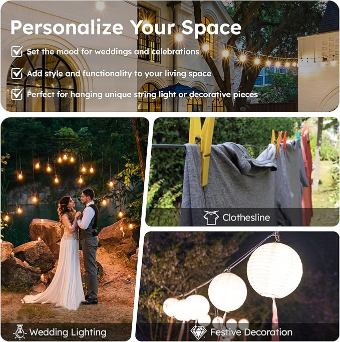 String Light Hanging Kit with 164FT Vinyl Coated Stainless Steel 304 Wire Rope Suspension Kit Included Enough | Lumora