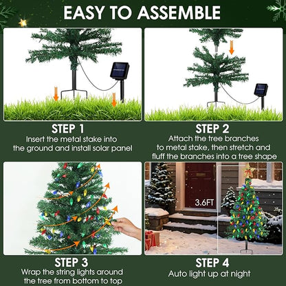 Solar Christmas Trees Decorations, Solar Powered Xmas Tree Lights Outdoor Waterproof with 50 LEDs and 8 Modes for Yard, Lawn, Pathway, Garden, Front Porch, Cemetery, Graveside Decor (2 Pack)
