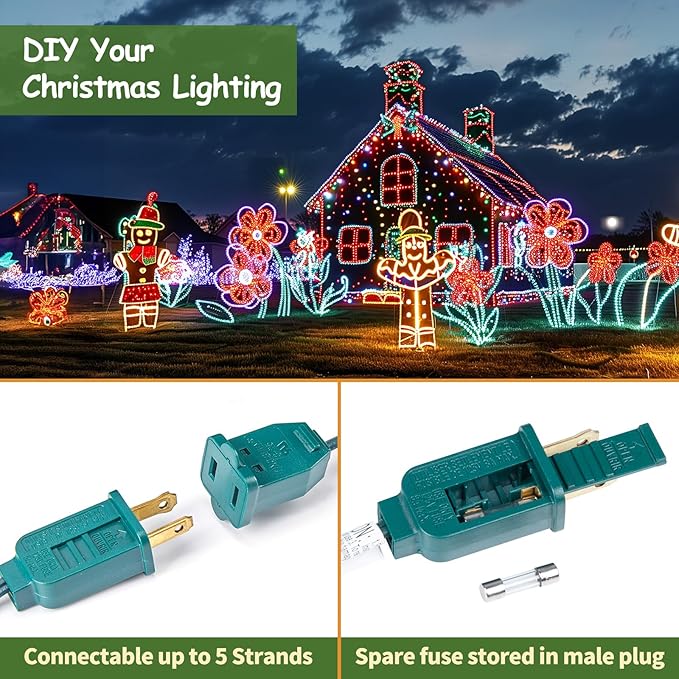 Minetom C9 Light Strand, 100 FT Christmas Stringer with 100 Sockets for Outdoor String Light, Connectable, Intermediate Base (C9/E17) - 12" Spacing, Green Wire, Note (Only Use for C9 LED Bulb)