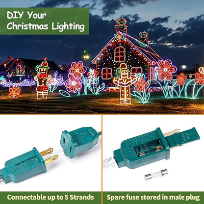 Minetom C9 Light Strand, 100 FT Christmas Stringer with 100 Sockets for Outdoor String Light, Connectable, Intermediate Base (C9/E17) - 12" Spacing, Green Wire, Note (Only Use for C9 LED Bulb)