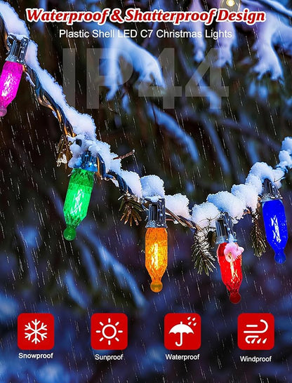 SUNSGNE 25FT Colored Christmas Lights with 25 LED Diamond Shatterproof Multicolor Bulbs, Colorful Christmas Lights for Patio Yard Porch Balcony Gazebo Xmas Decorations, E12 Socket
