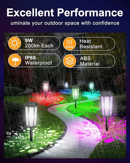 Solar Powered Pathway Lights Outdoor CoolWhite & RGB Color Changing LED Landscape Decor Waterproof for Patio, Yard, Walkway, Garden, Auto On/Off 4 Pack 2 Modes (Cool White & Multicolor, 4 Pack)