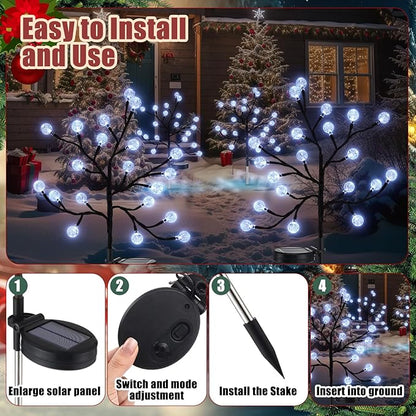 4 Pcs Outdoor Christmas Pathway Lights Decor Solar Christmas Stake Light Waterproof Outside Crystal LED Globe for Path Patio Garden Party Decor(White)