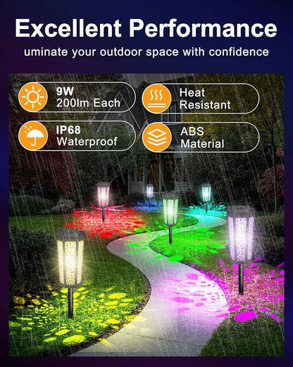 Solar Powered Pathway Lights Outdoor Warm White & RGB Color Changing LED Landscape Decor Waterproof for Patio, Yard, Walkway, Garden, Auto On/Off 4 Pack 2 Modes (Warm White & Multicolor, 4 Pack)