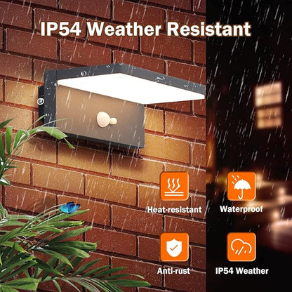 Solar Outdoor Wall Lights 2 Pack,Motion Sensor Waterproof Dusk to Dawn Solar Porch Wall Mount Lamp Black Modern Exterior Light Fixture 3000K 5W for Garage House Patio