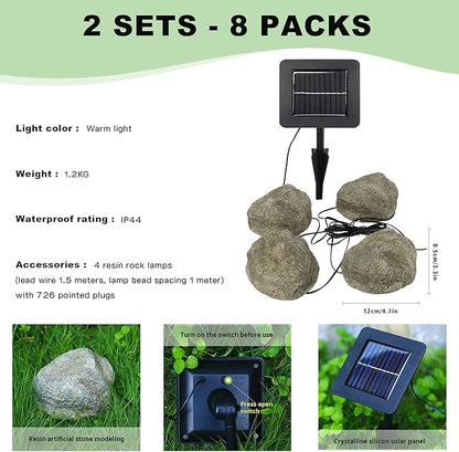 LIYAOLI Solar Rock Lights 8-Pack | Auto-Dimming & 8H Runtime | IP44 Waterproof Landscape Lighting for Garden/Pathway/Lawn (Rock - 8 Pack)