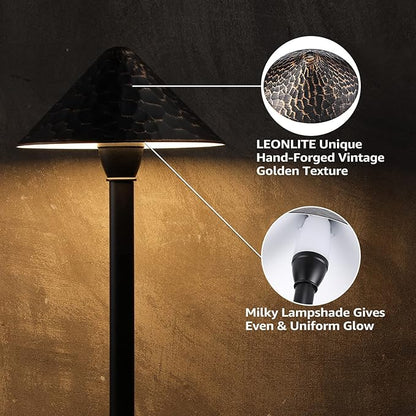 LEONLITE LED Landscape Path Light, 3W 147LM 12-24V AC/DC ETL CRI90+ Wired Outdoor LED Walkway Light, Unique Vintage Golden Texture, Aluminum Construction Low Voltage Pathway Lights 3000K, Pack of 4