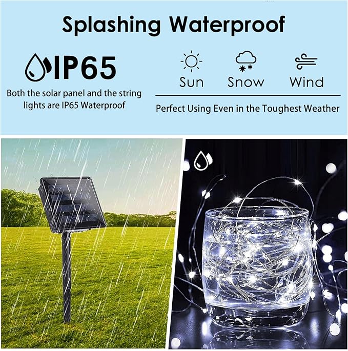 (Cool White ⇋ Multicolor) Solar Christmas String Lights Outdoor, 2-Pack 80FT 200 LED Waterproof Silver Wire, Solar | Lumora