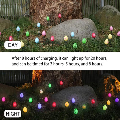 20 Packs Easter Eggs Decor String Lights, 8 Modes Colorful Easter Solar Light Outdoor, Waterproof Stake Egg Pathway Light for Garden Patio Lawn Yard