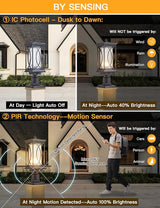 Motion Outdoor Post Lantern Dusk to Dawn Pillar Lamp with 3 Inch Pier Mount Adapter, Black Pole Light Aluminum with | Lumora