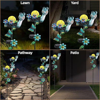 Solar Turtle Garden Stake Lights for Outside 2 Pack Metal Turtle Solar Light Outdoor Decor Waterproof Decorative Garden Stakes Yard Lawn Landscaping Ornaments Housewarming Gifts for Women Mom Grandma