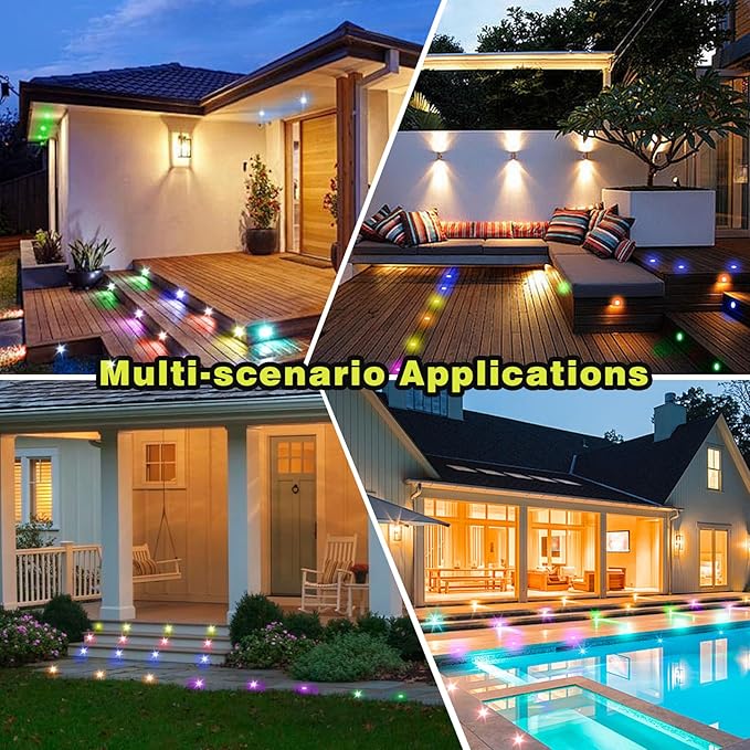 FVTLED LED Deck Lights Kit, Φ1.22 Low Voltage WiFi Pixel RGBW+IC Multi-Color Dynamic Deck Lighting with Remote Control, IP67 Waterproof Outdoor Step Lights DC12V for Garden,Steps,Stair(6 Pack, Black)