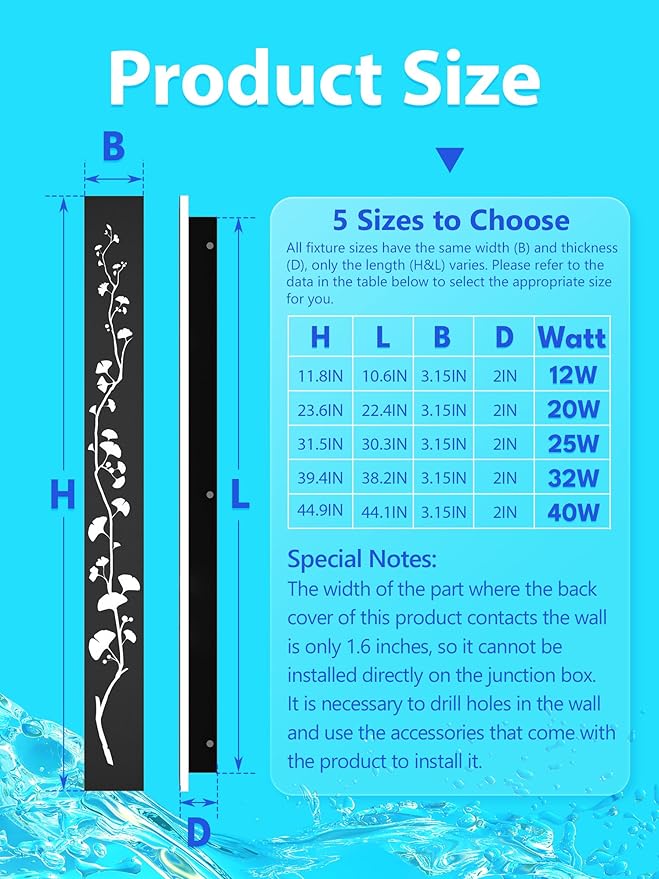 Modern Outdoor Wall Lights 44.9 inch LED Long Wall Sconce 3000K Exterior Light Fixture Porch Lights 40W Exterior | Lumora