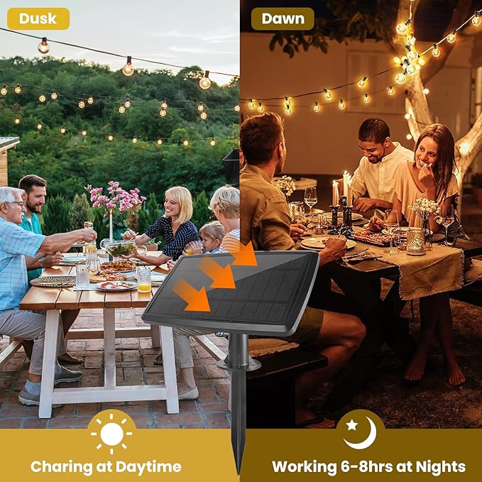 100FT Solar String Lights Outdoor Waterproof with Remote, G40 Solar Powered String Lights with 30+2 LED | Lumora