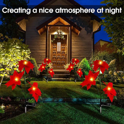 VIHOSE 4 Pieces Christmas Solar Poinsettia Stake Light Flowers Waterproof Trees Pathway Lights for Cemetery Grave Pathway Yard Garden Lawn Outdoor Xmas Decoration