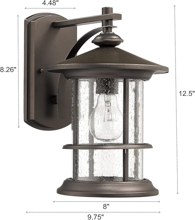 MICSIU 12.5-Inch Large Outdoor Wall Light, Oil Rubbed Bronze Exterior Sconce with Clear Seedy Glass, Anti-Rust Farmhouse Porch Light for Front Door, Garage, 1-Pack (Max 100W)