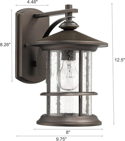 MICSIU 12.5-Inch Large Outdoor Wall Light, Oil Rubbed Bronze Exterior Sconce with Clear Seedy Glass, Anti-Rust Farmhouse Porch Light for Front Door, Garage, 1-Pack (Max 100W)
