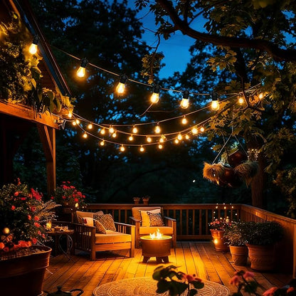 48FT S14 LED String Lights, Outdoor Patio Lights with Warm White 15 Shatterproof Plastic Bulbs for Backyard, Porch, Cafe, Wedding, Party Decoration