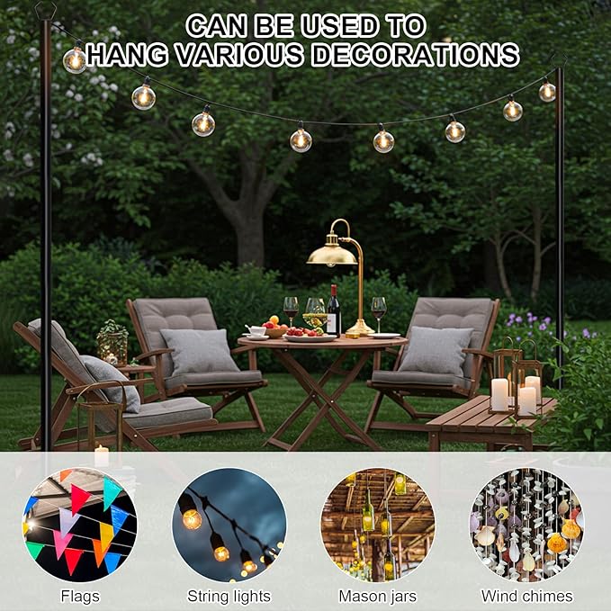 6 Pack String Light Poles for Outdoor, 10 ft Outside String Light Pole Hanging Party Wedding Decorations for Lawn | Lumora