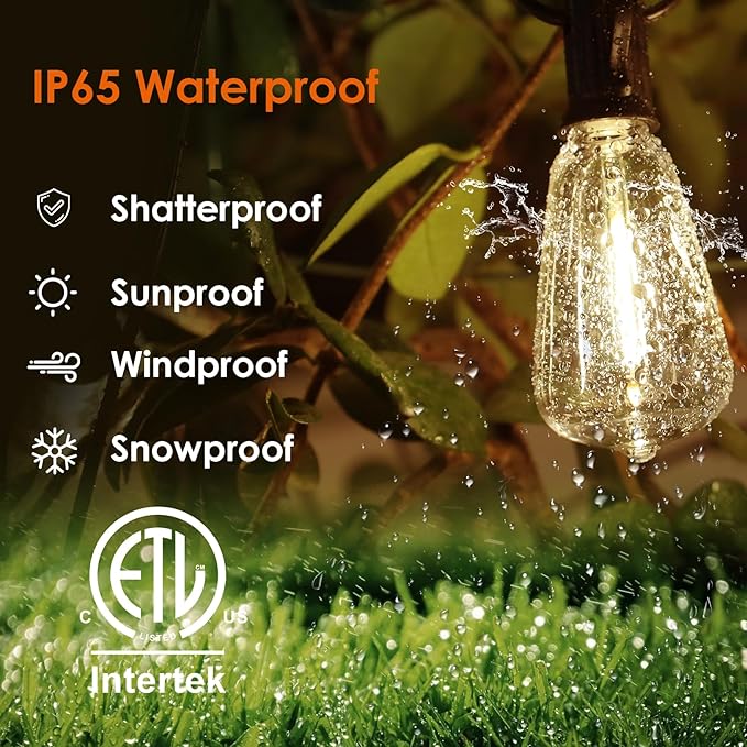 120FT LED Outdoor String Lights, Patio Lights with 40 Shatterproof ST38 Vintage Edison Bulbs, Outside Hanging Light | Lumora