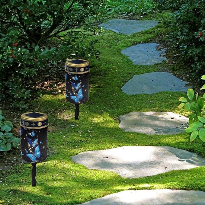Blue Butterfly Cemetery Solar Lights Cute Solar Yard Lights for Outdoor Decor for Cemetery Outdoor Lighting