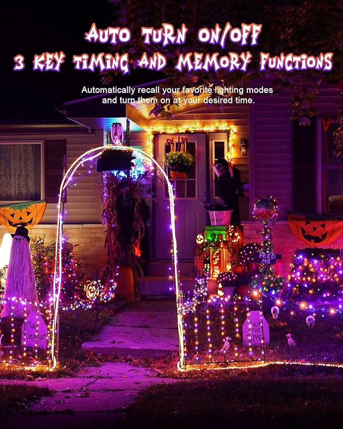 125 FT 380 LED Halloween String Lights, Outdoor Waterproof Black Wire with 8 Modes, Timer & Memory, Plug-in | Lumora