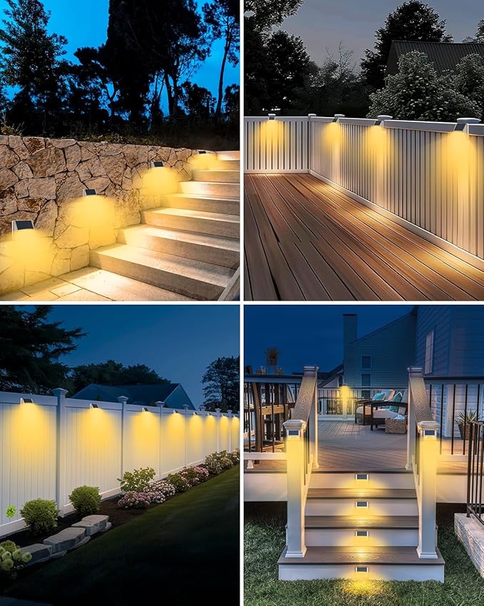 12 Pack Solar Lights Outdoor Motion Sensor, Waterproof Fence Lights with 3 Lighting Mode, Warm White LED Deck | Lumora