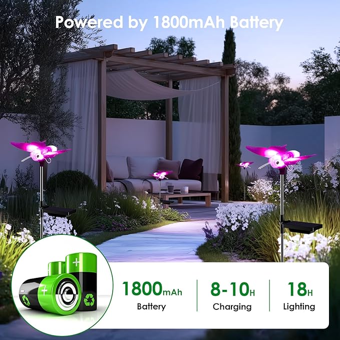 Outdoor Solar Lights for Yard, Self Swing Purple Solar Butterfly Lights, 1800mAh Waterproof Garden Lights Auto | Lumora