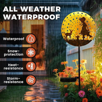 Garden Solar Lights Outdoor Shepherdess Silhouette Stakes, Waterproof Outdoor Metal Decor Gifts for Women Mom, Art Cut-Out Girl Lamb Sculpture for Yard, Patio, Garden, Porch, 1 Pack