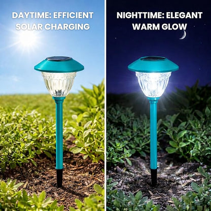 Energizer Solar Outdoor Garden Lights - 10 Pack LED Driveway Solar Lights with 10 Lumen Output & Patterned Glass & Metal Finish, IP65 Waterproof & Easy to Install Garden Lights for Outside - Turquoise