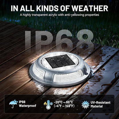 Solar Driveway Lights, 2 Pack Heavy Duty Driveway Lights Solar Powered 2 Color Mode (Cool/Warm White) IP68 Waterproof Outdoor Solar Deck Lights with Ground Stake for Pathway Garden Yard Walkway Dock