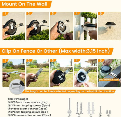 ROSHWEY Outdoor Fence Lights 6 Pack Solar Gutter Lights with 9 LED Waterproof for Wall Eaves Deck Railing Garden Landscape Yard (Warm White)