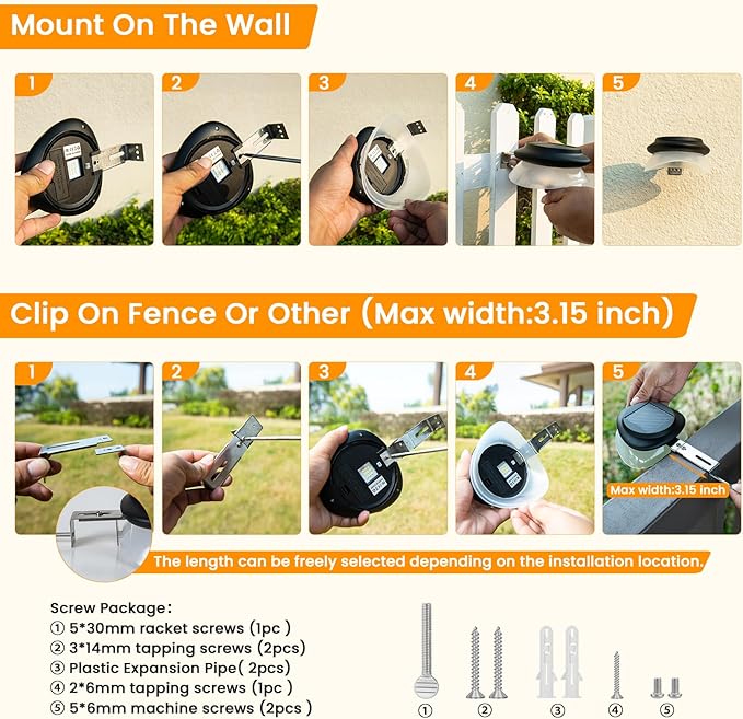 ROSHWEY Gutter Lights Solar Powered, 6 Pack Solar Patio Decor Lights with 9 LED Waterproof Fence Light for Eaves Garage Garden Landscape Pathway (Cool White)