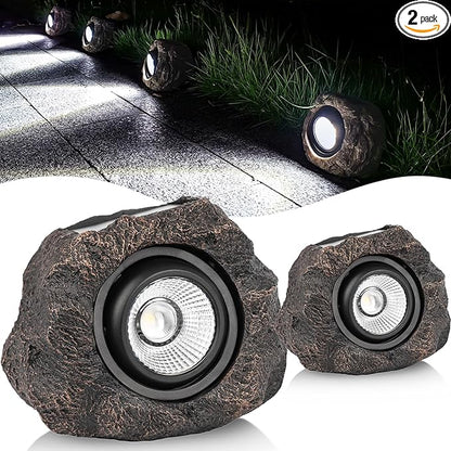 Solar Rock Lights Outdoor Garden Waterproof - Super Bright LED Solar Spotlights, Solar Powered Landscape Path Decorative Garden Stone Lights for Pathway, Walkway, Yard, Patio (2 Pack)
