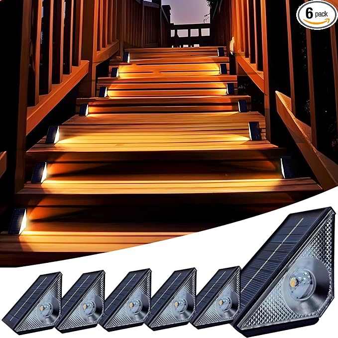 GEEKHOM Solar Step Lights Outdoor Waterproof: Auto-On/Off Warm White & 7 RGB Colors for Deck Stairs Fence Patio | Lumora