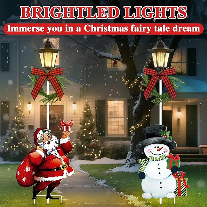 Tuanse 2 Pack Solar Christmas Outdoor Decoration 52 Inch Solar Xmas Snowman & Santa Pathway Lights Metal Garden | Lumora