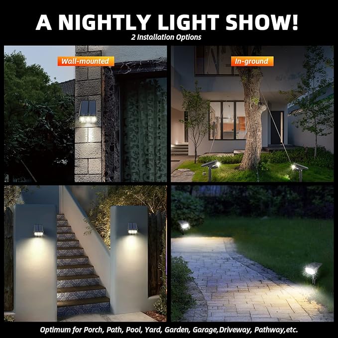 Solar Spot Lights,IP65 Waterproof 40 LED's Landscape Spotlights,3 Modes Outdoor Garden Lights, 360 Adjustable | Lumora