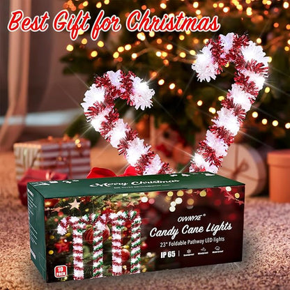 10 Pack Christmas Candy Cane Lights, 15 inch Tinsel Christmas Candy Cane Pathway Lights with 8 Modes & Timer for Xmas Walkway Yard Lawn Outdoor Decorations(Red, White)