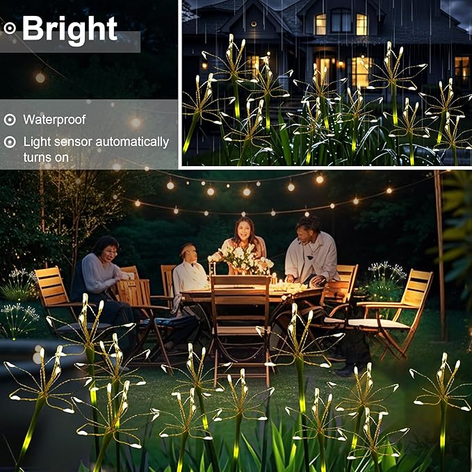 Solar Garden Lights Outdoor: Waterproof 2-Pack DIY Decorative Firework Lights with 2 Modes for Yard Patio Pathway | Lumora