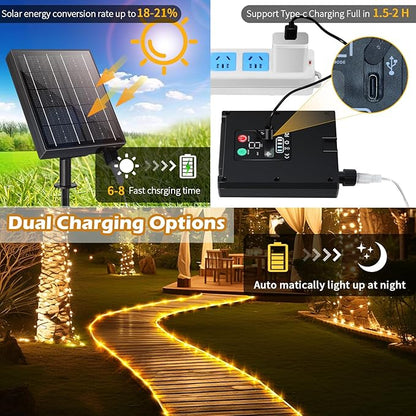 Solar Rope Lights 98FT Waterproof 300LEDs, Rechargeable Solar String Light with Remote Control,Outdoor Palm Tree Holiday Lights for Pathway Pool Patio Party Garden Yard Balcony (Multi Color)