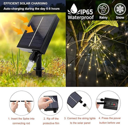 4 Pack Solar Firework Lights, 360 LED 8 Modes Dimmable Waterproof Hanging DIY Starburst Fairy Lights with Timer for Party Garden Indoor Outdoor Decoration (Warm White, 360)