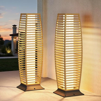 Grand patio Outdoor Floor Lamp Solar Lantern, Water-Resistant Natural Wicker Boho Patio Light with 50/100 Lumens Dual Brightness & Memory Mode for Garden Porch Deck Decor, Large Crossover Natural