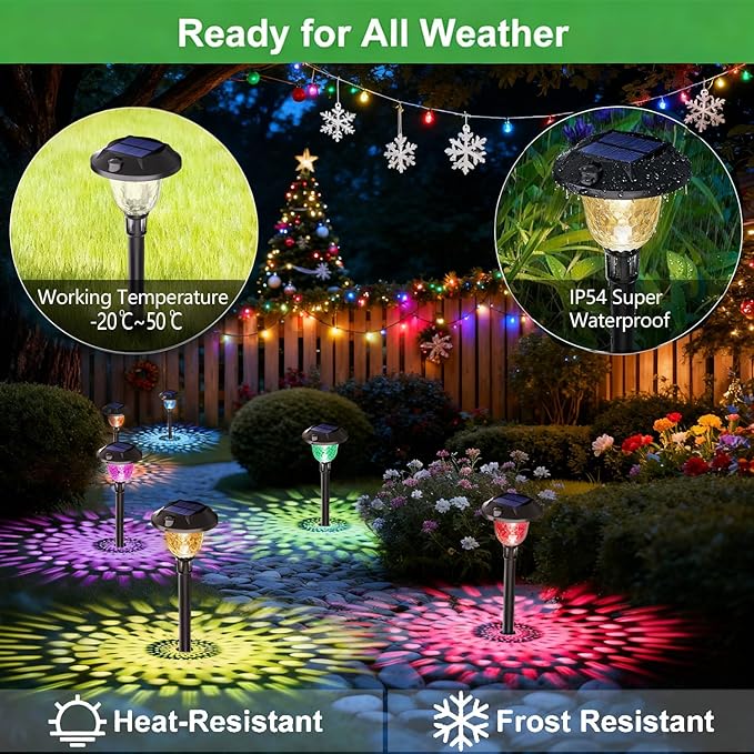 8Pack Solar Pathway Lights Outdoor Waterproof, Multicolor & Warm White Changing LED Solar Lights Christmas | Lumora