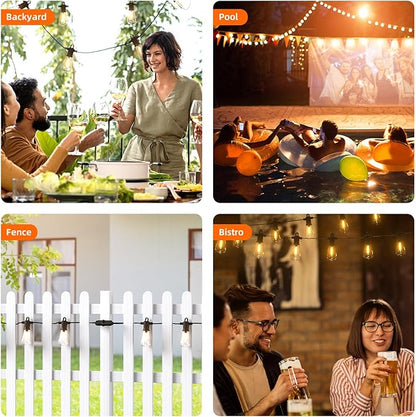 Kawaya Outdoor String Lights 100 FT LED Patio Light - 50+2 Shatterproof Vintage Edison Bulbs - 2700K Dimmable IP65 Waterproof Outside Hanging Lighting for Yard Porch Deck Balcony Bistro Cafe Party