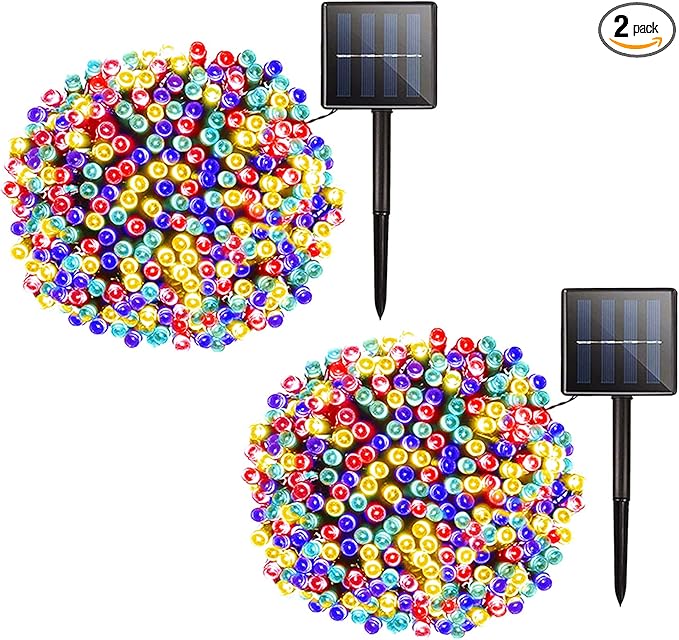 Solar Christmas String Lights Outdoor - 2 Pack Total 144ft 400 LED 8 Modes Outdoor Solar Lights, Waterproof Fairy Lights for Garden Patio Fence Holiday Party Balcony Christmas Decorations (Multicolor)