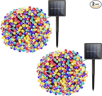 Solar Christmas String Lights Outdoor - 2 Pack Total 144ft 400 LED 8 Modes Outdoor Solar Lights, Waterproof Fairy Lights for Garden Patio Fence Holiday Party Balcony Christmas Decorations (Multicolor)