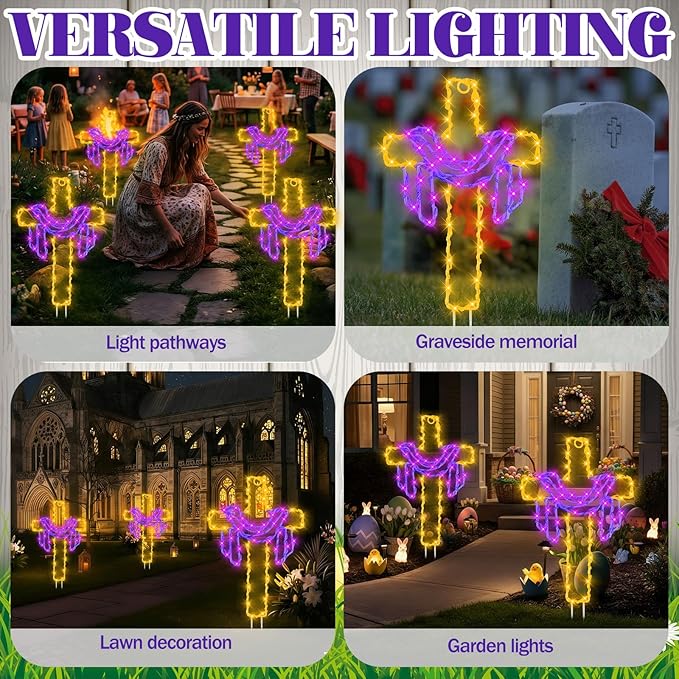 Retisee 3 Pack Easter Cross Solar Garden Lights Outdoor-12 Inch LED Lighted Cross Yard Stakes, Waterproof Solar | Lumora