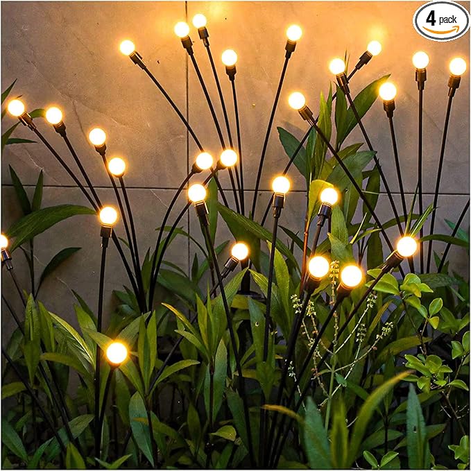 4 Pack Solar Garden Lights Outdoor, 24 LED Firefly Light, Solar Fairy Lights for Outside Waterproof, 2 Modes, Fairy Lightss for Garden Pathway & Patio Decor