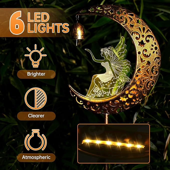 Solar Fairy Moon Figurine Light, Waterproof Garden Stakes Decor Outdoor Yard Decorations for Lawn, Patio,Yard, Pathway,Housewarming Ornament Gifts Ideas for Gardening Mom Grandma